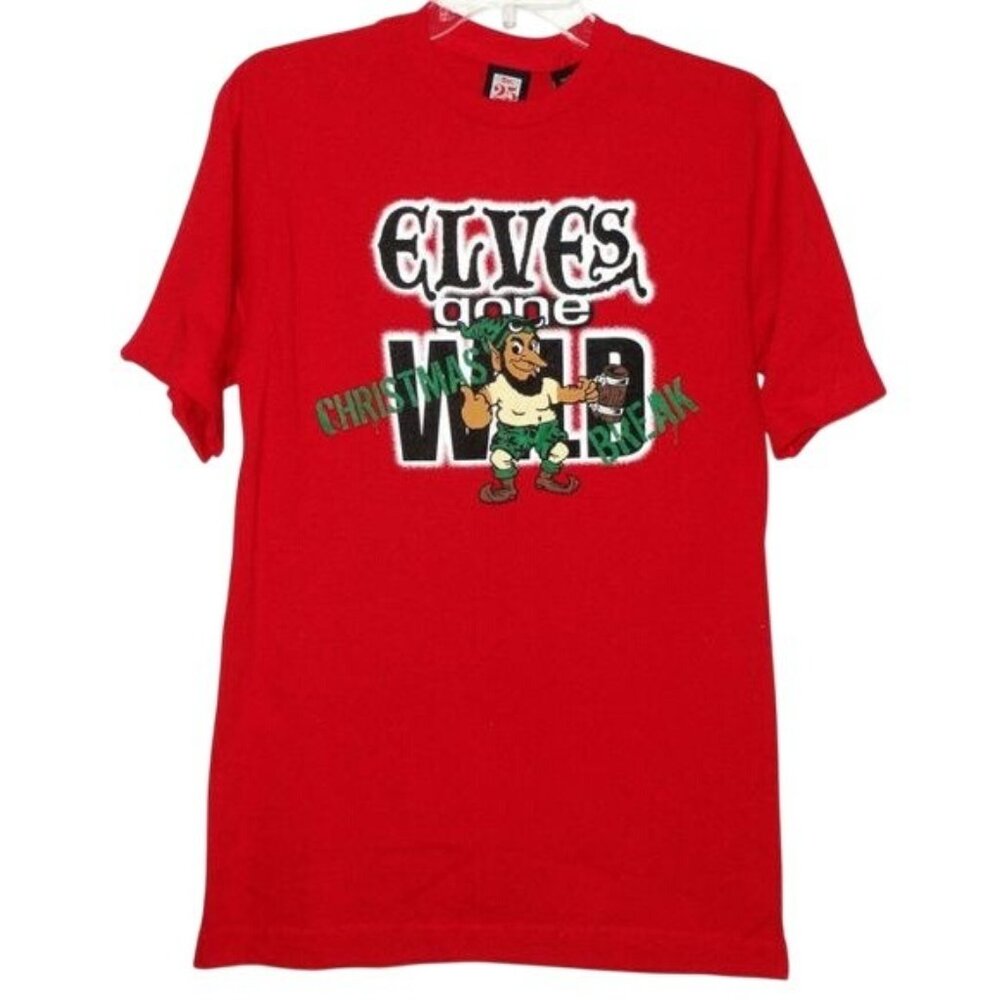 Elves Gone Wild Size L T-Shirt Mens Christmas Break Red Short Sleeve Holiday New